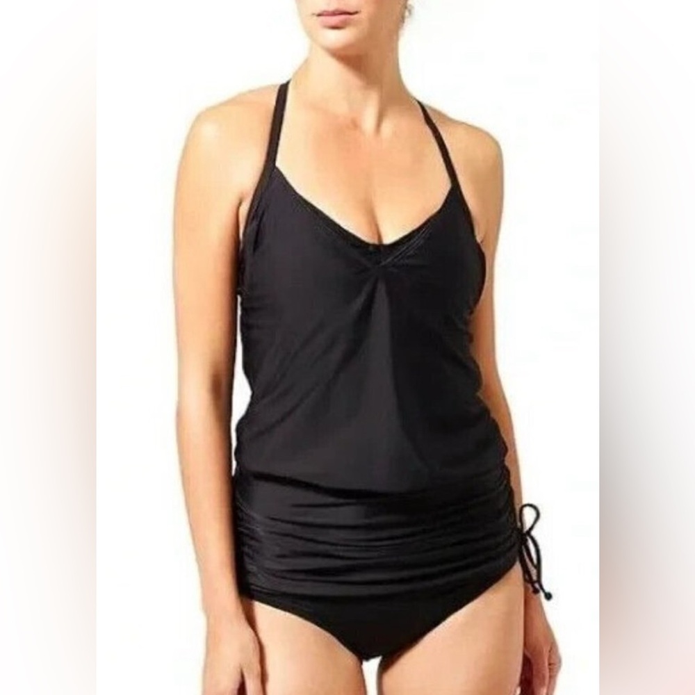 Athleta swimming Side Scrunch Tankini quick dri 34 B/C Black NWT upf 50+